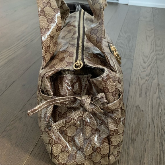 Authentic GUCCI beige/brown Crystal GG Histeria Tote Bag Hand Bag - Picture 7 of 11
